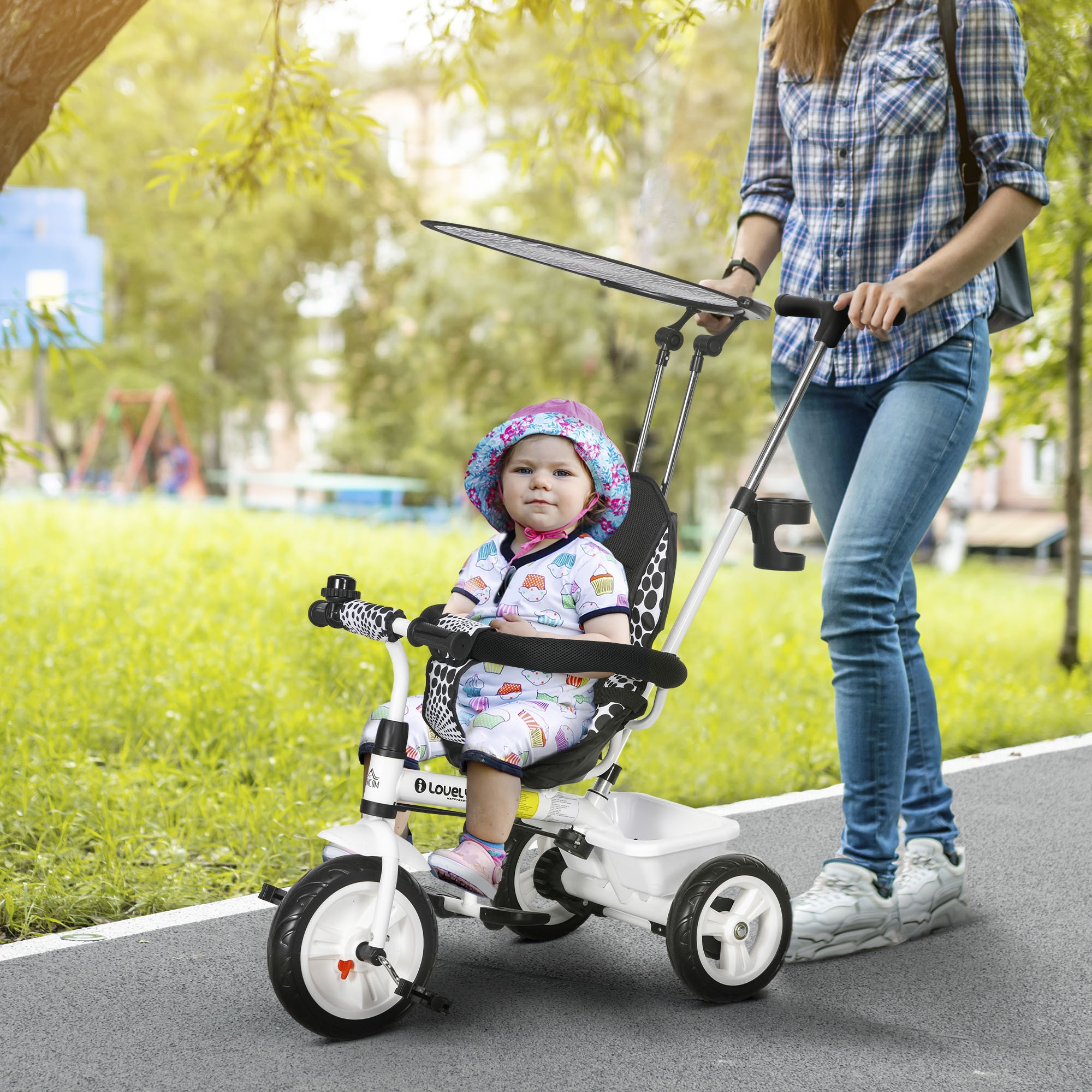 HOMCOM Kinderdreirad mit Dach weiß 105L x 47B x 98H cm