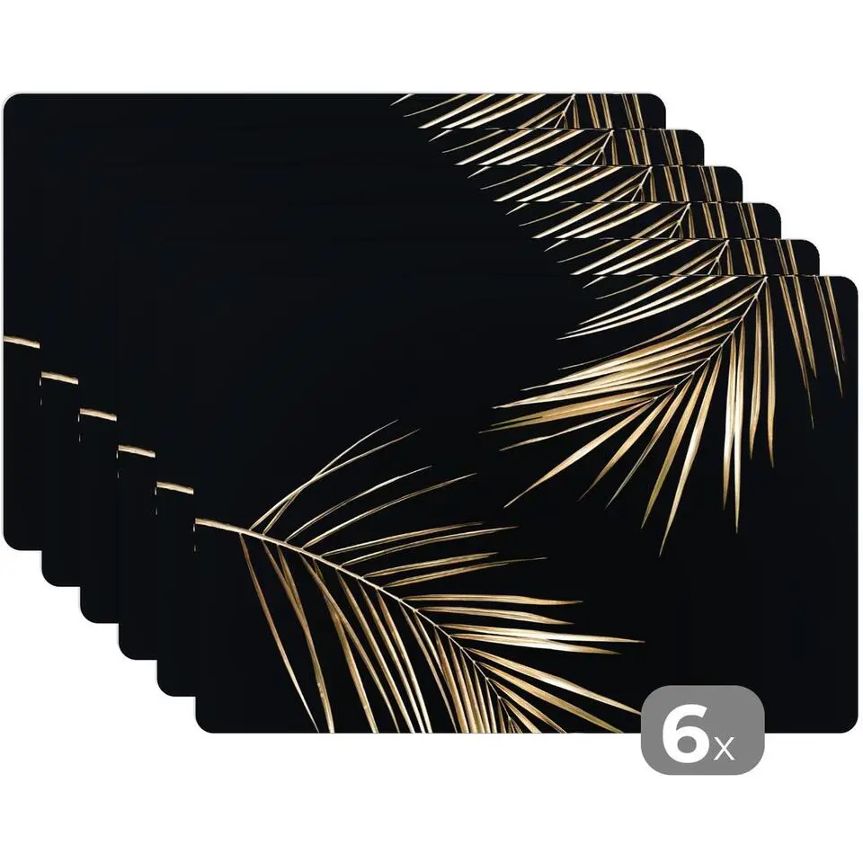 MuchoWow Placemat (6stuks) 45x30cm Bladeren Planten Goud Zwart