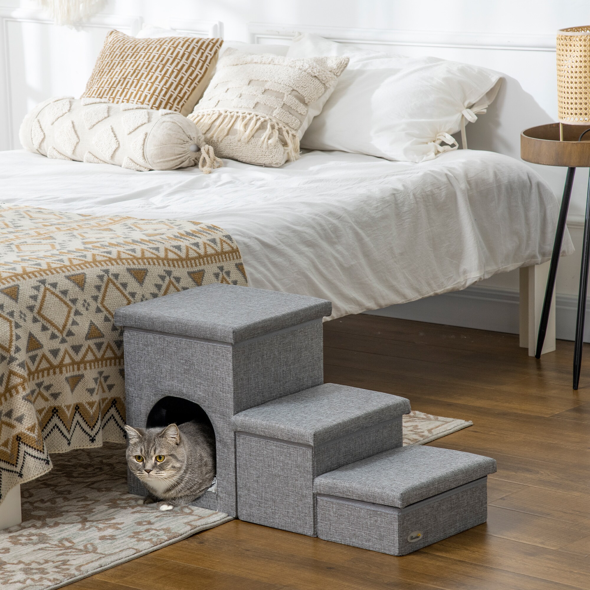 PawHut Hundetreppe mit einem Plüschkissen grau 73,5L x 33B x 40,5H cm