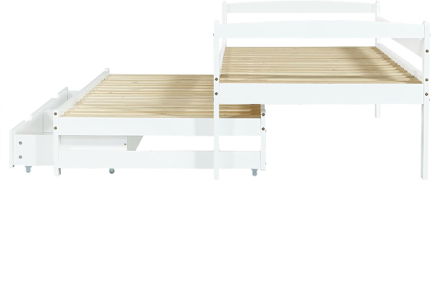 Merax Schlafsofa 90x200 cm, Tagesbett mit 2 Schubladen, Kinderbett Funktionsbett mit Lattenrost, Ausziehbett Einzel und Doppelbett, Massivholzrahmen, für Mädchen & Jungen, Weiß