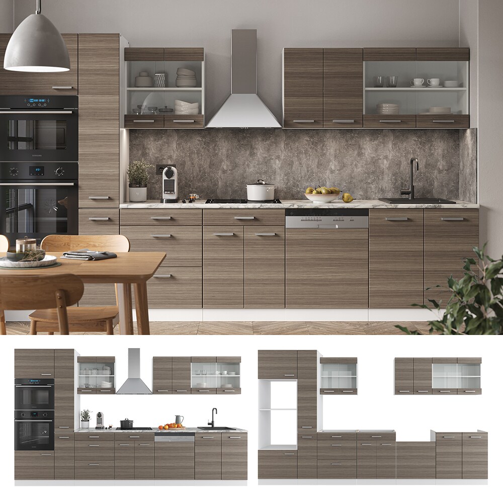 Vicco Küchenzeile Küchenblock Einbauküche R-Line 350 cm Weiß Edelgrau Arbeitsplatte