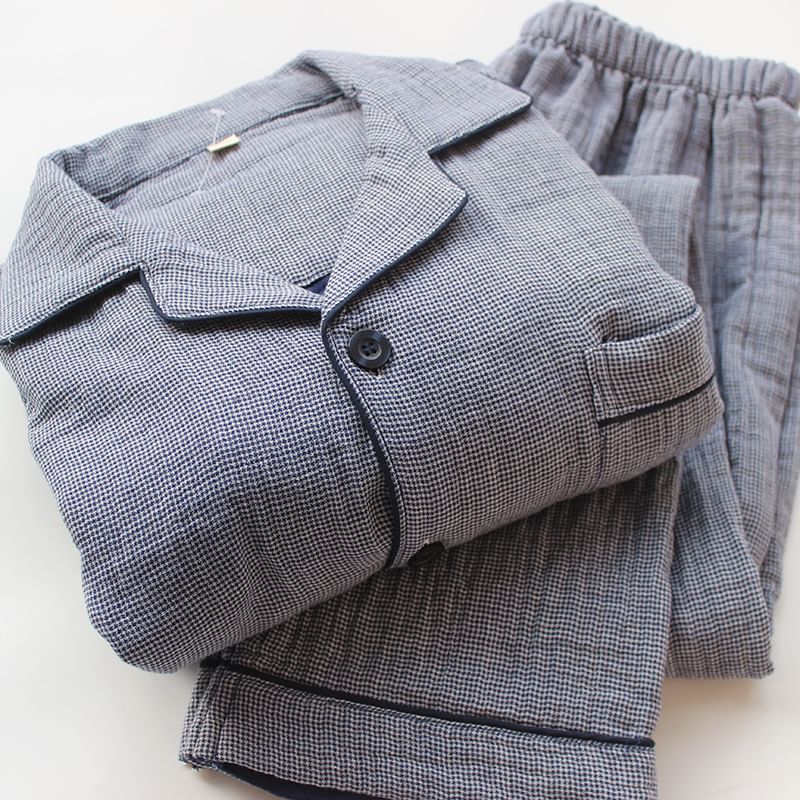 Dogini - Bijpassende pyjamaset voor koppels: geruite top met lange mouwen + broek