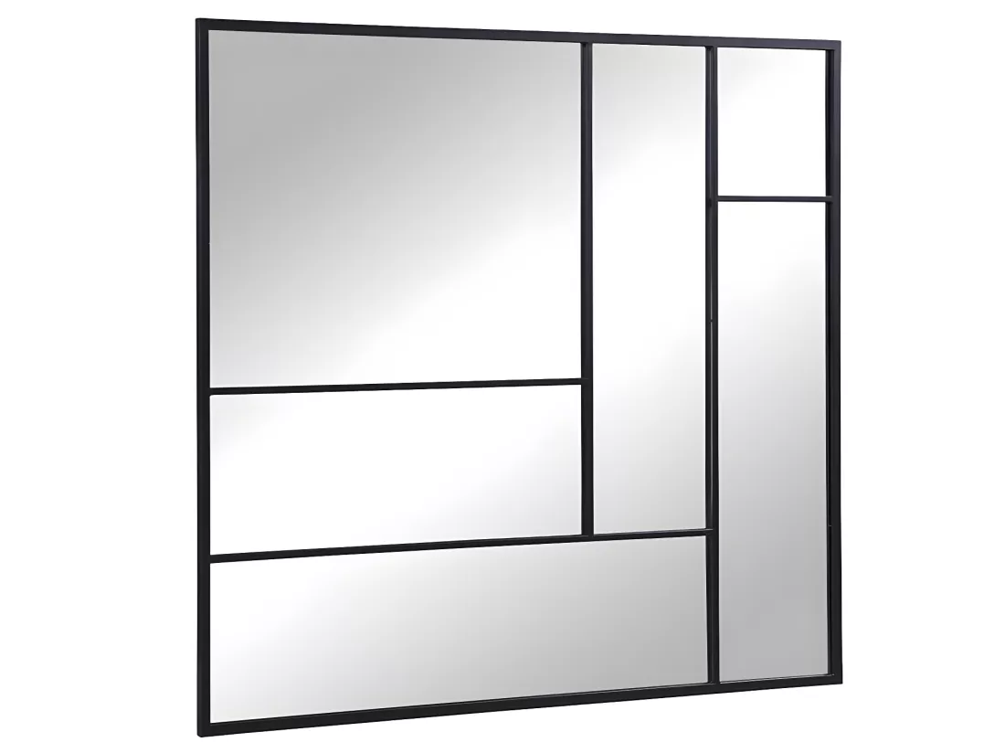 Miroir industriel déstructuré en métal - L. 150 x H. 130 cm - Noir - MALDONIA