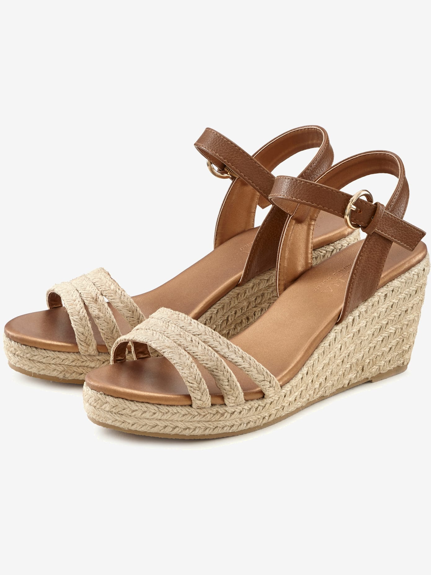Sandales talon compensé confortable, jolie imitation raphia
