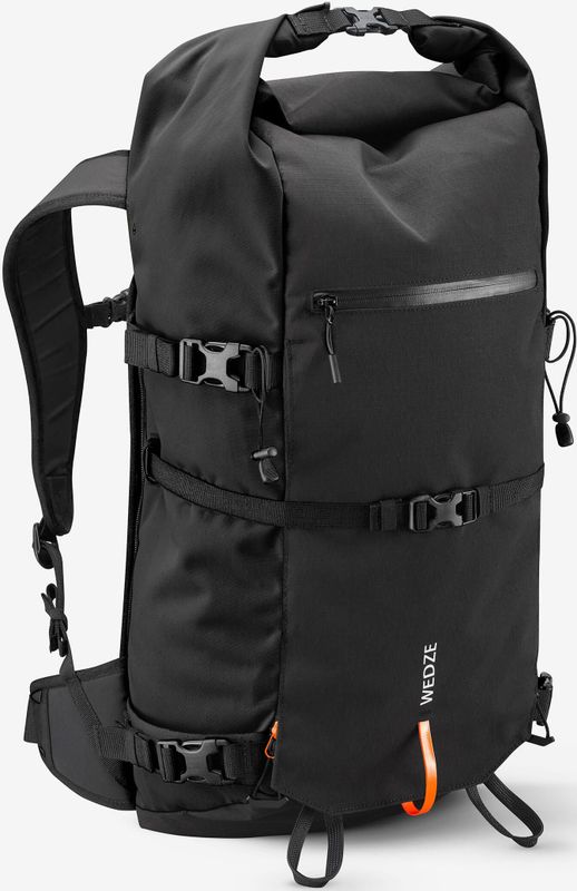 Rugzak voor freeride skiën en snowboarden rolltop robust freeride 30 l zwart