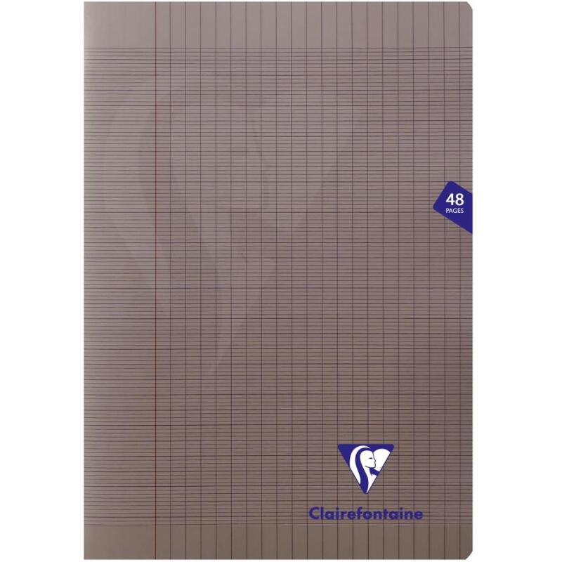 Cahier piqué Mimesys A4 48 pages grands carreaux couverture polypropylène - Gris