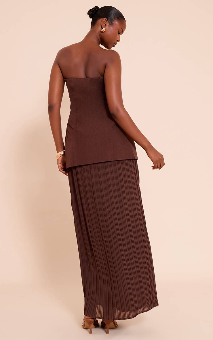 Chocolat Robe Maxi Bandeau À Jupe Plissée En Mousseline Avec Panneaux