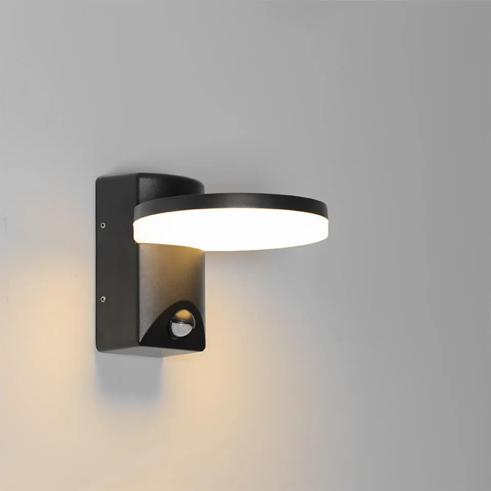Qazqa buitenlampen met sensor esmee zwart geïntegreerde led