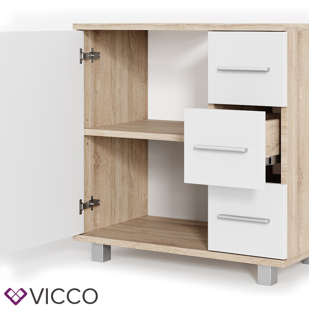 VICCO Badmöbel Set ILIAS Weiß Eiche Bad Spiegel Kommode Unterschrank Badschrank