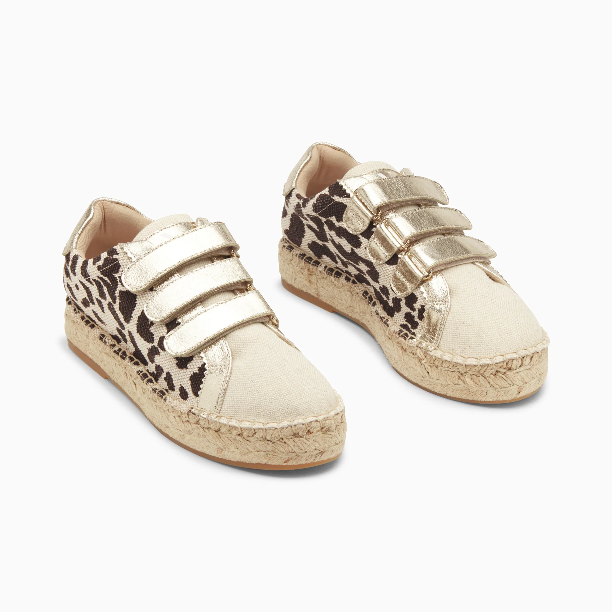 Sneakers-Baskets espadrilles Alyssa léopard et or à scratchs