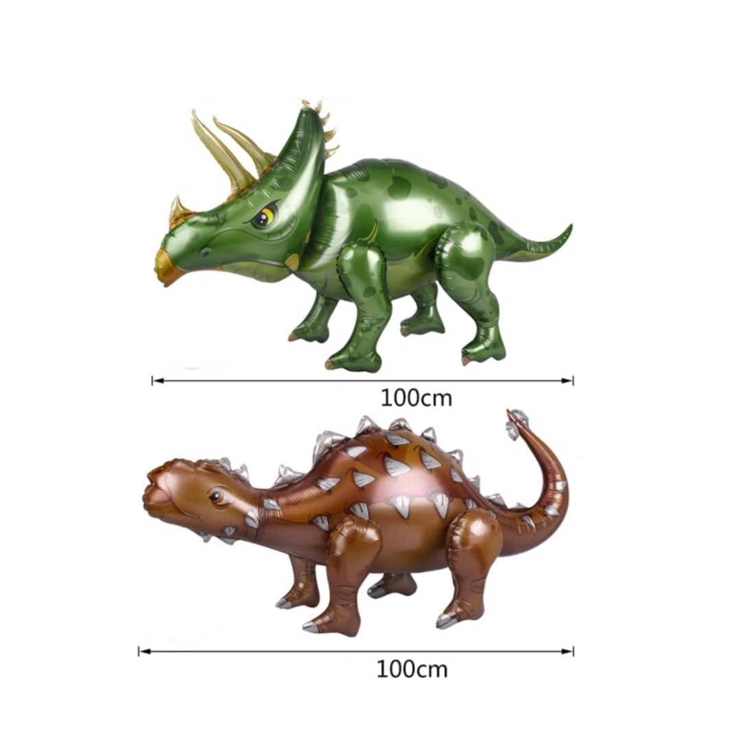 (2er Set) 100cm Dinosaurier Kinder Folien Ballon Geburtstags Party Deko Luftballon - Grün / Braun