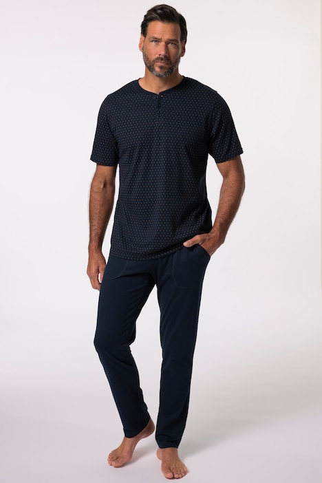 JP 1880 Schlafanzug, Homewear, Zweiteiler, Henley mit Minimalprint, lange Hose, bis 8 XL