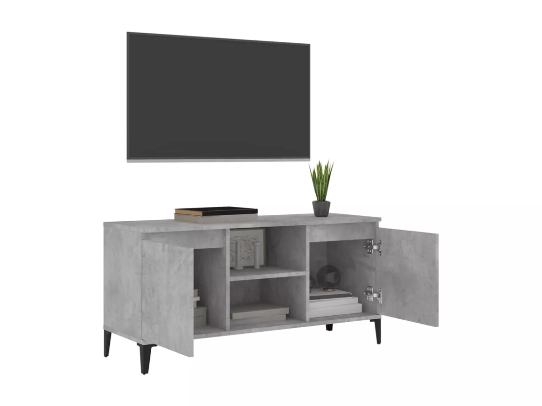 Meuble TV avec pieds en métal Gris béton 103,5x35x50 cm