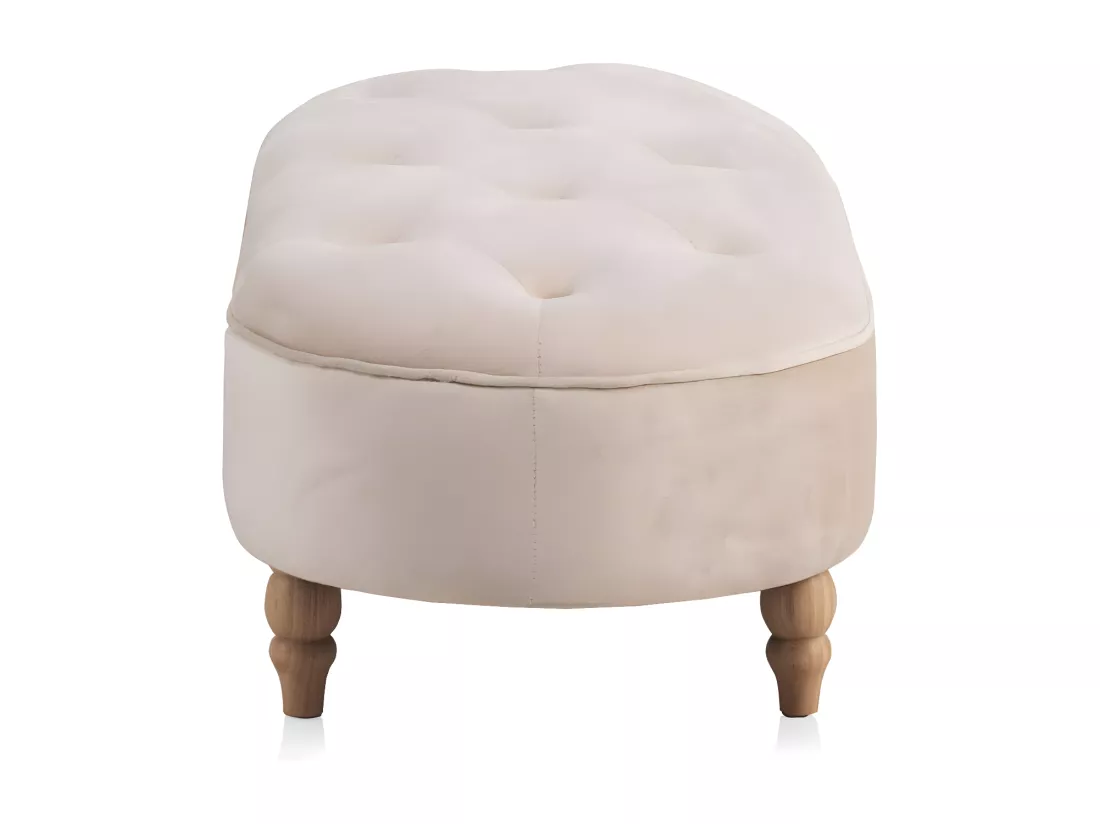 Tabouret tapissé en tissu velours beige et pieds en bois