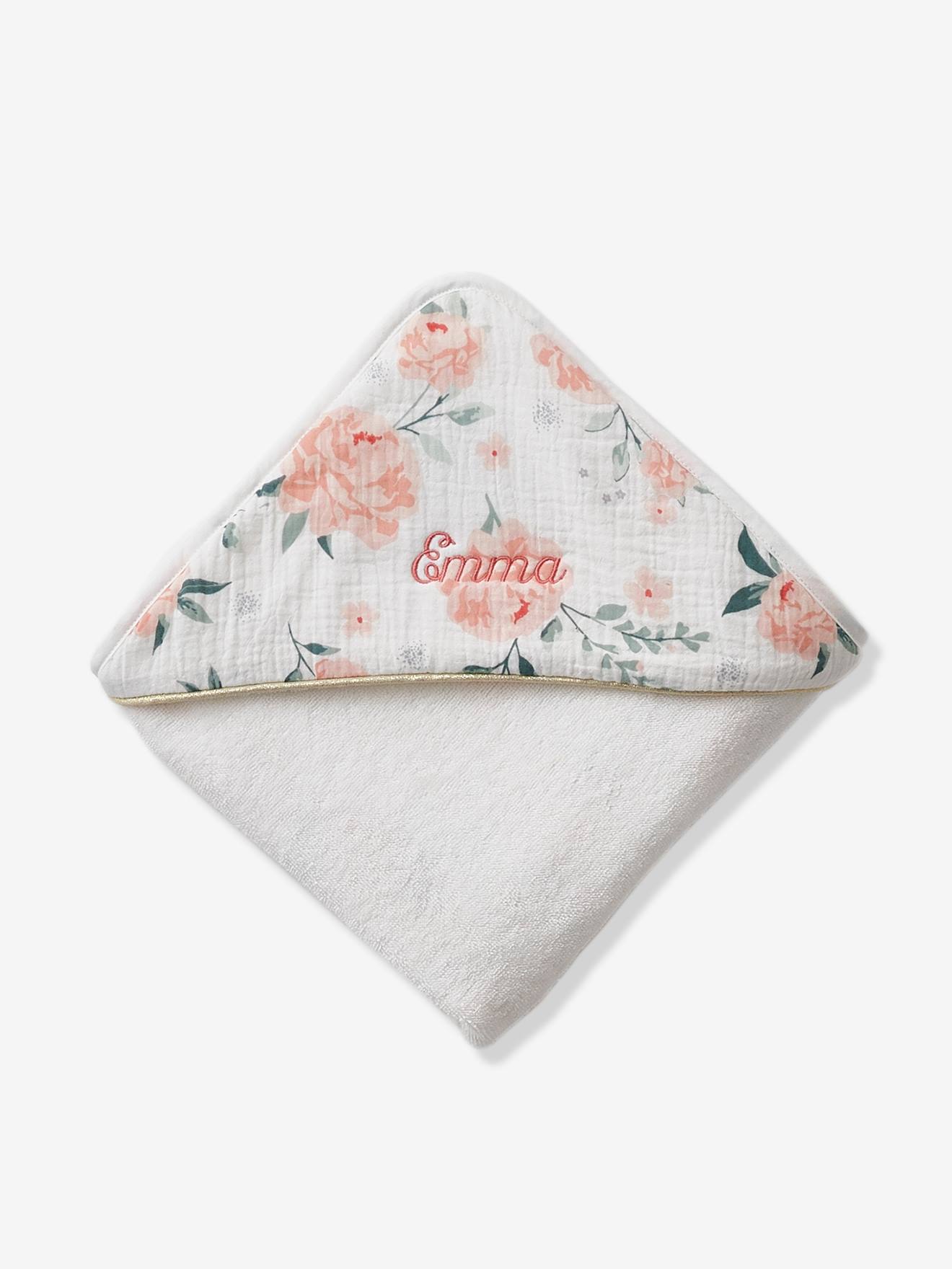 Capa de banho personalizável em gaze de algodão lisa rosa claro Eau de Rose com estampas.