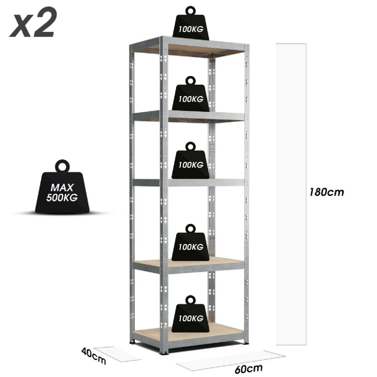 Eurospen Europsen Lot de 2 Étagères de Rangement - 180x60x40 cm