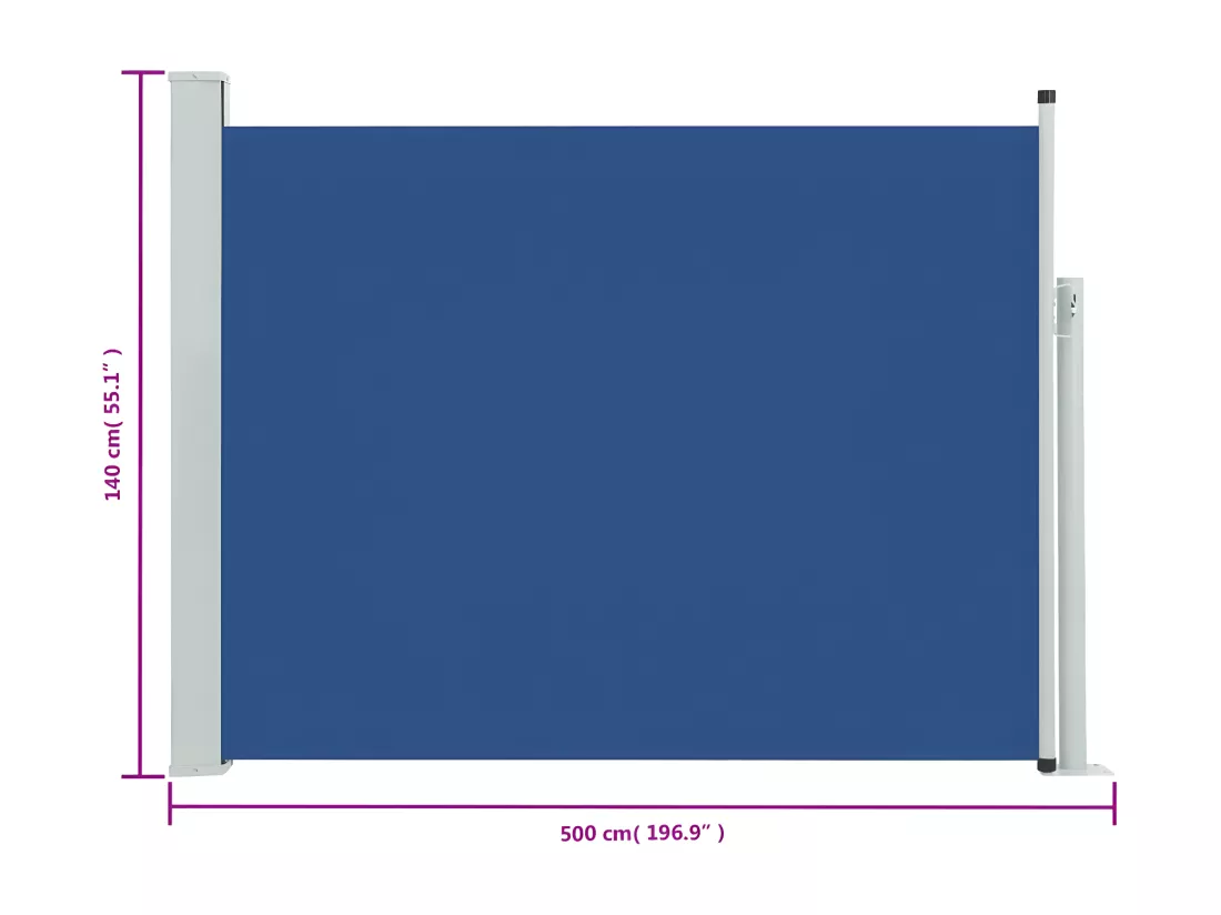 Auvent latéral rétractable de patio 140x500 cm Bleu
