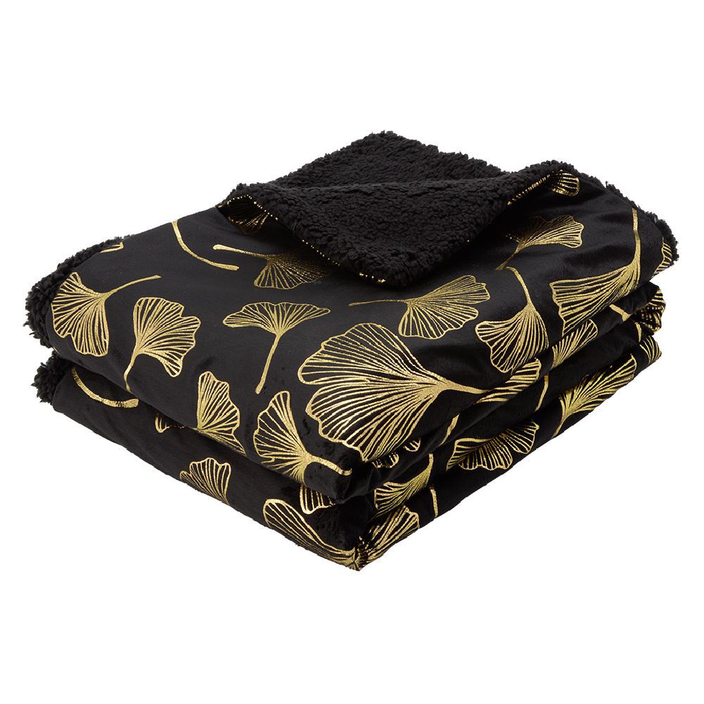Plaid imprimé lotus doré dos sherpa