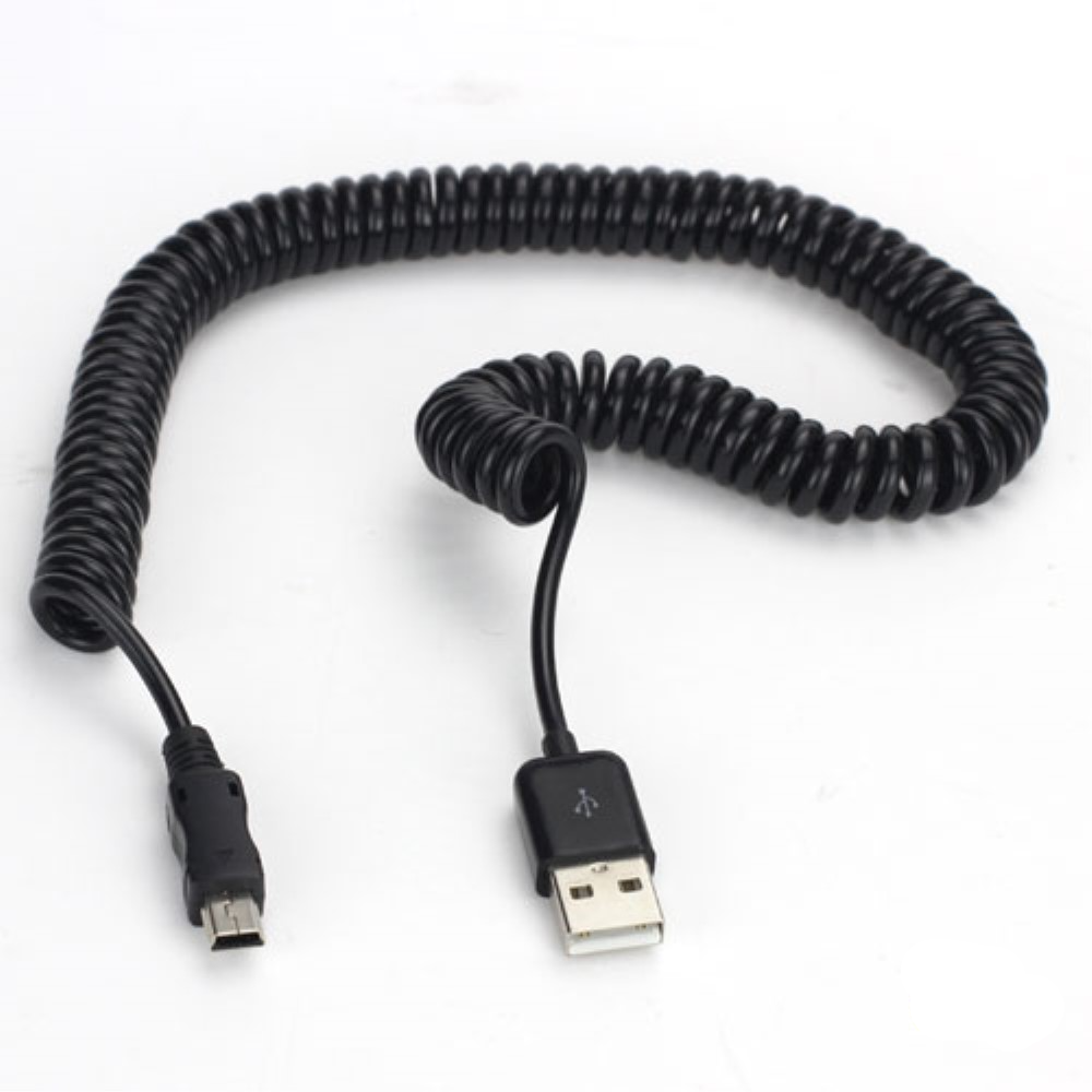 (bis 5m) USB A auf Mini USB B Spiral Ladekabel Flexibles Datenkabel - Schwarz