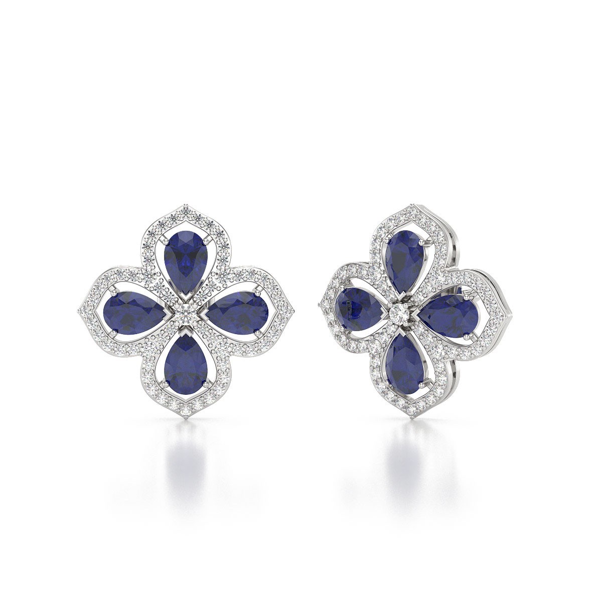 Boucles d'oreilles ADEN Or 585 Blanc Saphir et Diamant 3.55grs