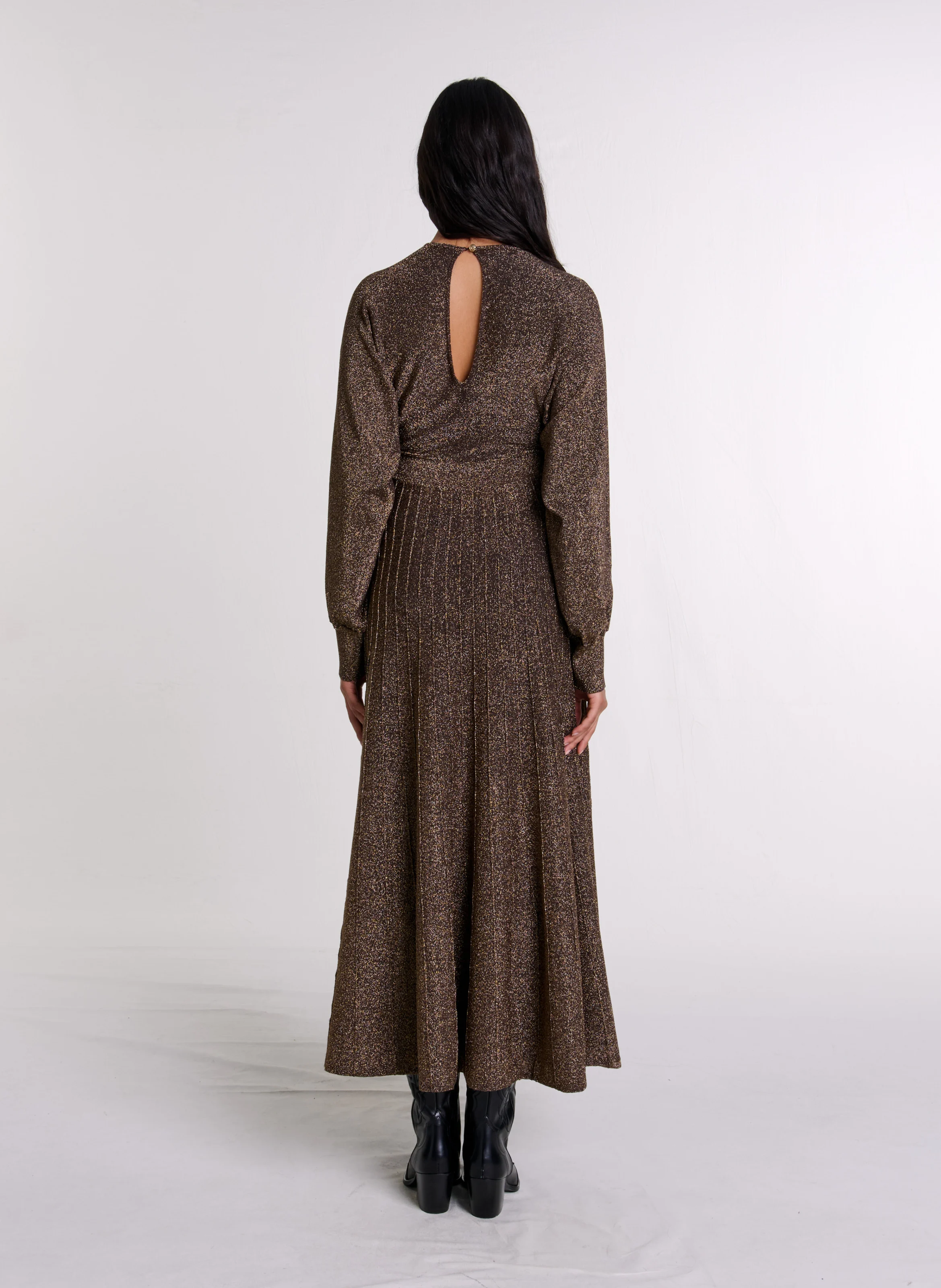 Robe longue col rond scintillante | Doré