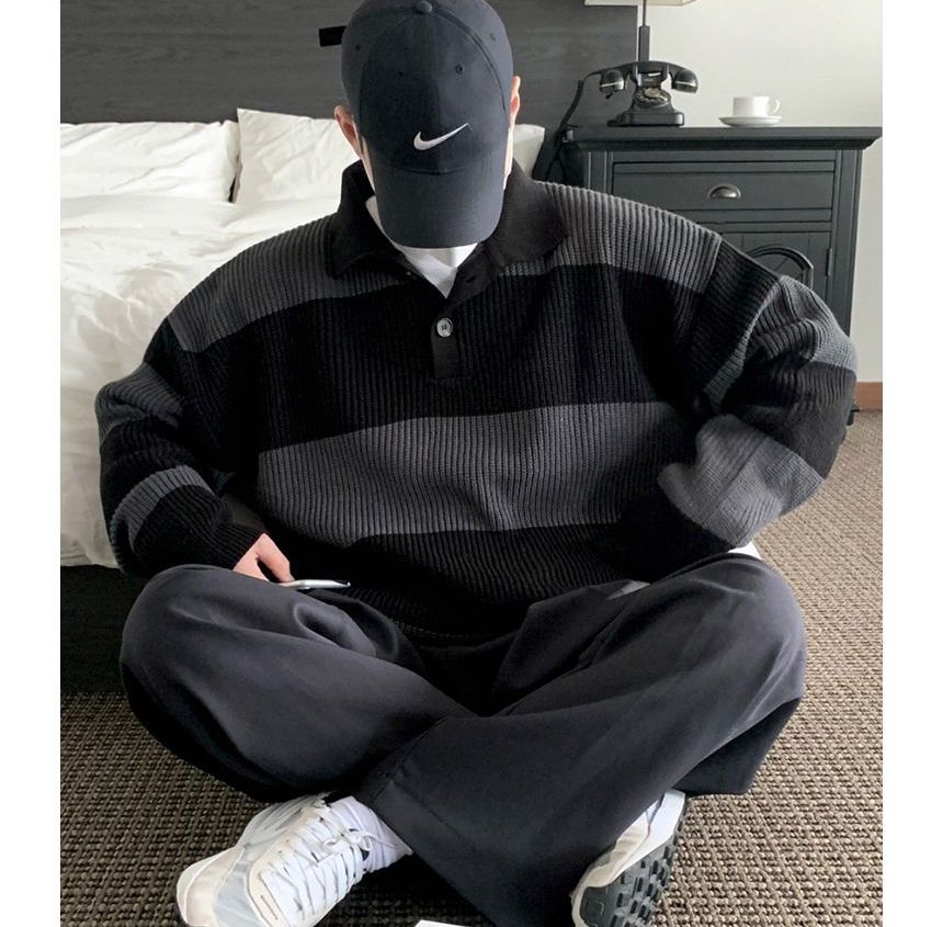 MRCYC - Gestreepte oversized polotop met lange mouwen