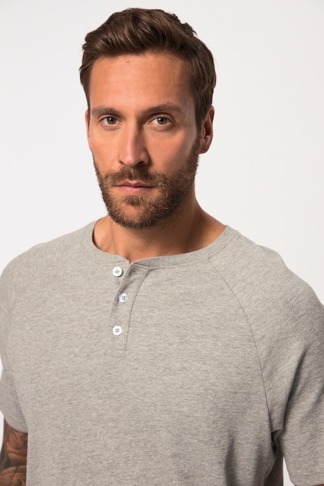 Schlaf-Henley, Halbarm, Melange-Jersey, Rundhals mit Knopfleiste, bis 8 XL