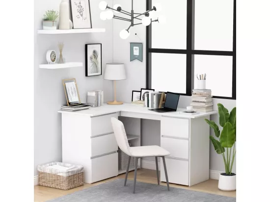 Bureau d'angle Blanc 145x100x76 cm Bois d'ingénierie