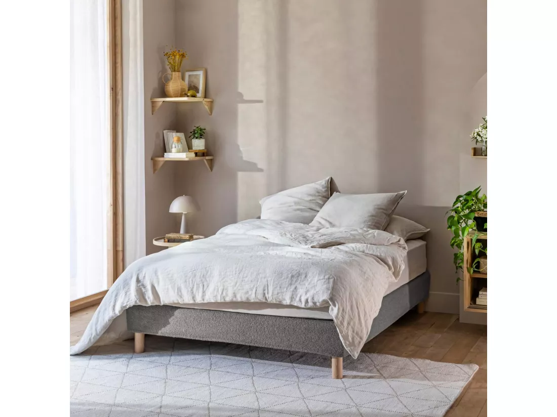 Cache-sommier bouclette intégral gris foncé 180x200 - Boucletta