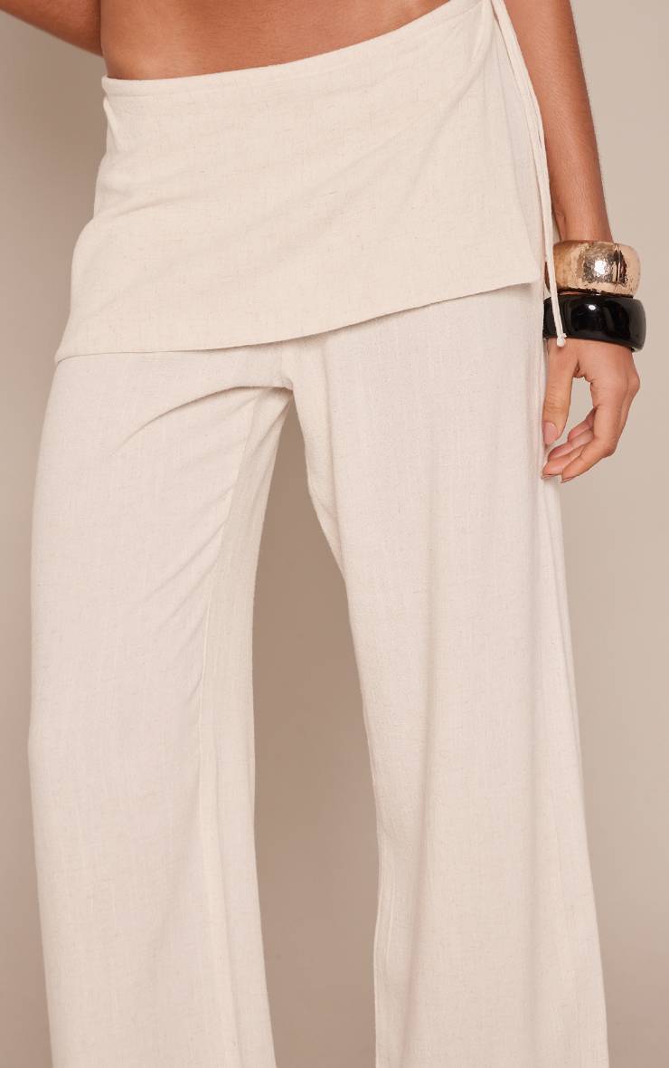 Gris Pierre Pantalon Large À Détail Superposé Effet Lin