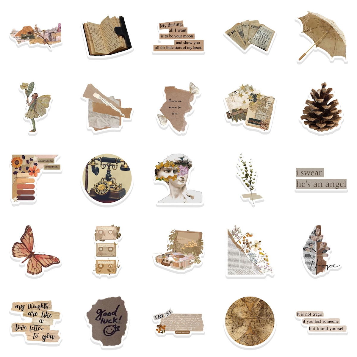 Vintage DIY Stickers 52-pakning Flerfarget