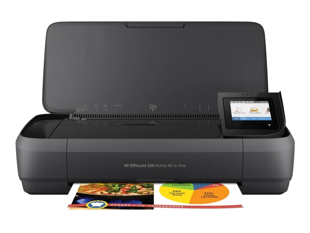 HP Officejet 250 Mobile All-in-One - Multifunktionsprinter - farve - blækprinter - Legal (216 x 356 mm) (original) - A4/Legal (medie) - op til 8 spm (kopiering) - op til 10 spm (udskriver) - 50 ark - USB 2.0, USB vært, Wi-Fi