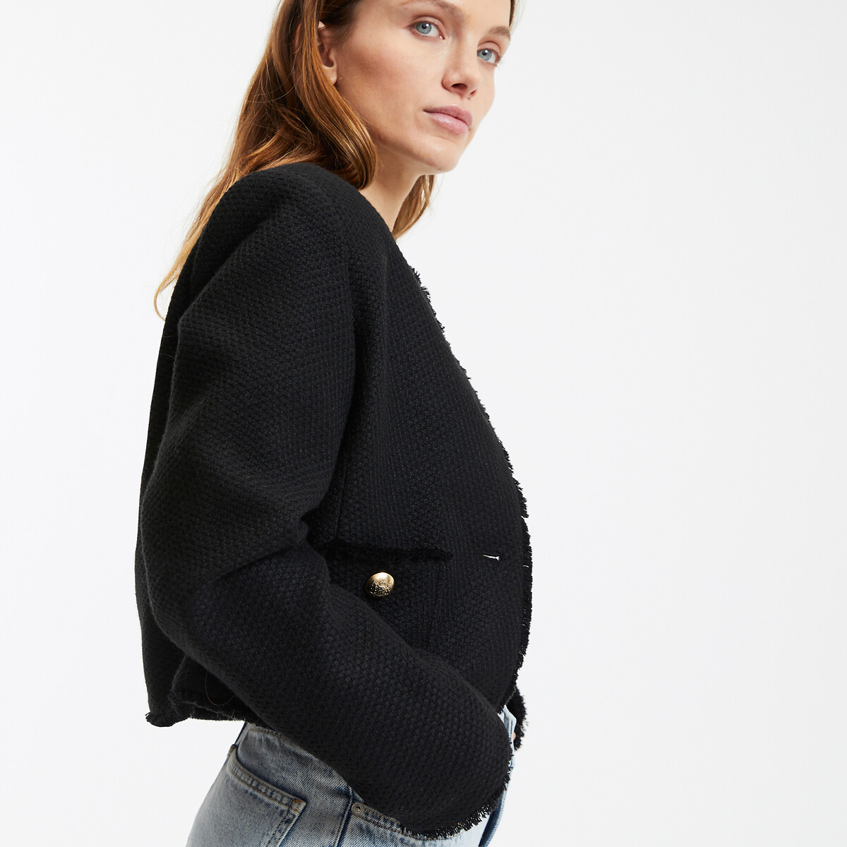 COLEÇÕES LA REDOUTE<br>Jaqueta de tweed com mangas compridas e gola redonda