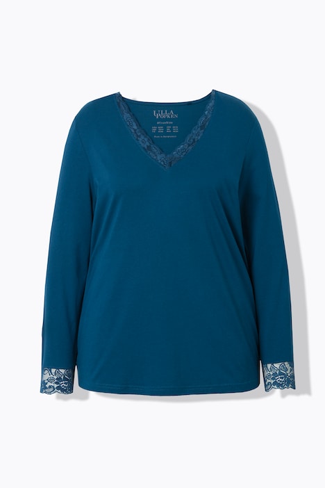 Pyjama, Spitze, V-Ausschnitt, Langarm, Modalmix