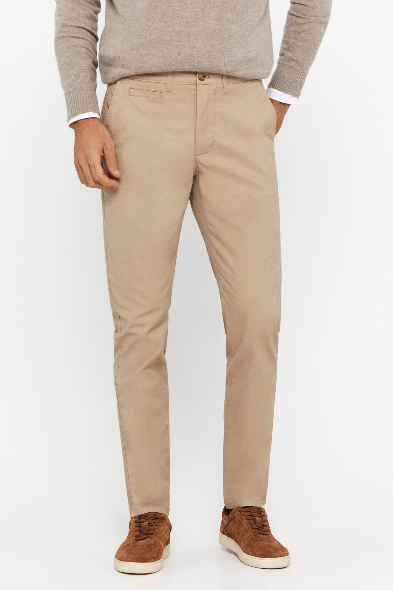 Calças chino estampadas de corte slim - Bege