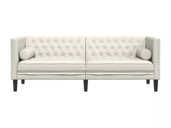 Canapé Chesterfield avec traversins 3 places crème velours