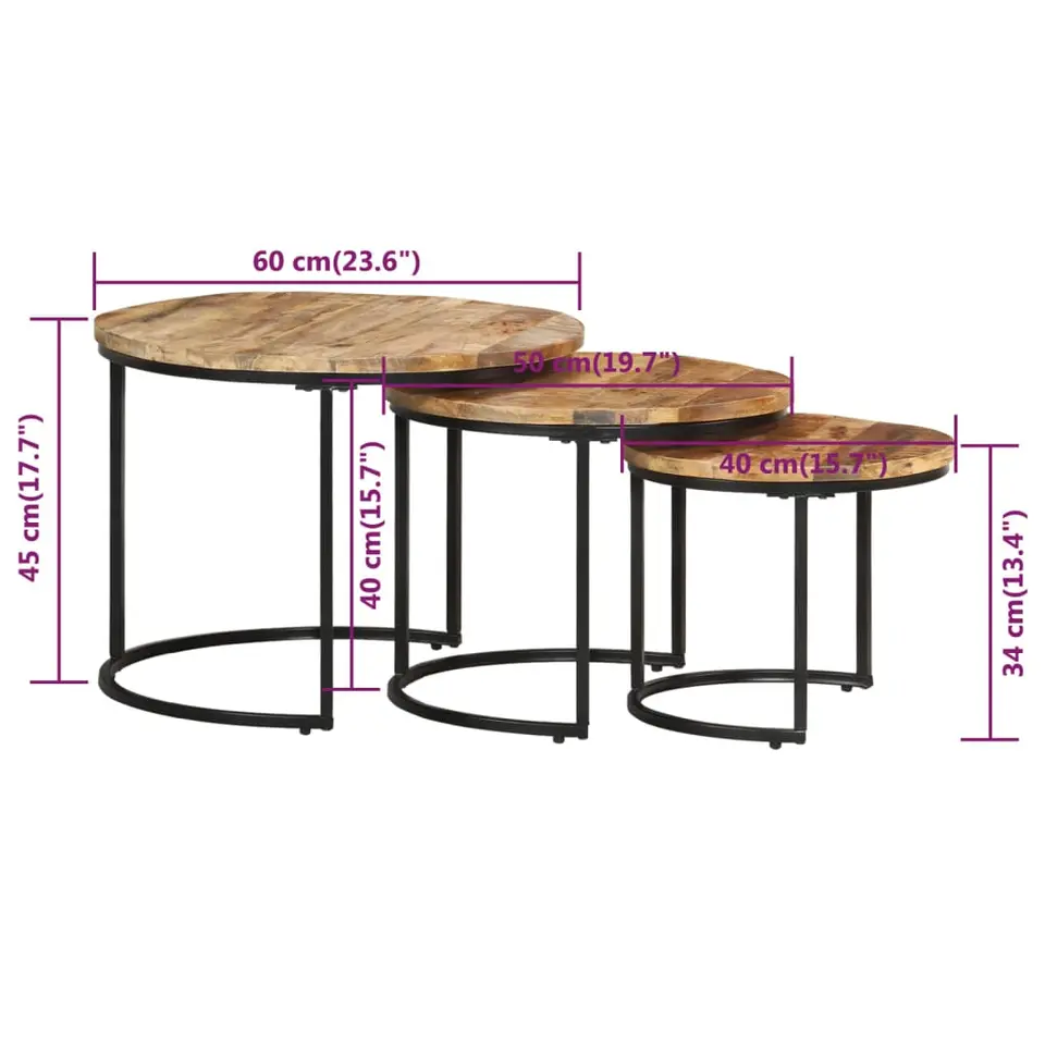vidaXL - Tafeltje - Bruin - Hout - Ø 40 x 34 cm - 3 stuks