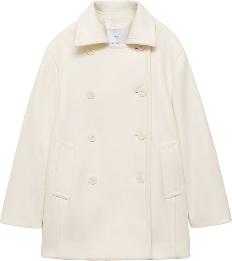 MANGO Double breasted virgin wool coat Light beige