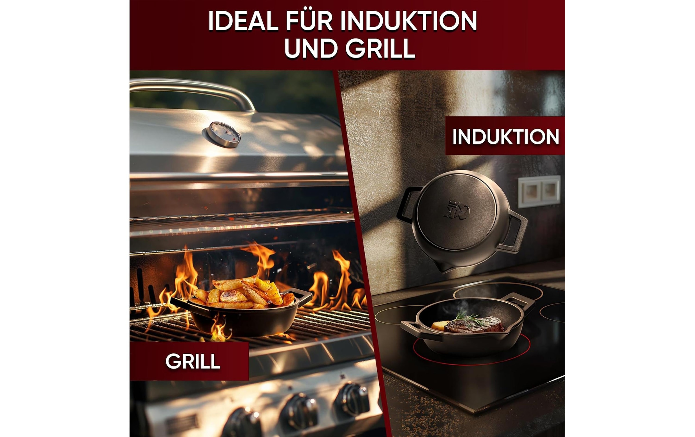 Grilltopf »Gusskoenig Mini Set mit Holzsockel« 4 Stk. tlg. Gusseisen