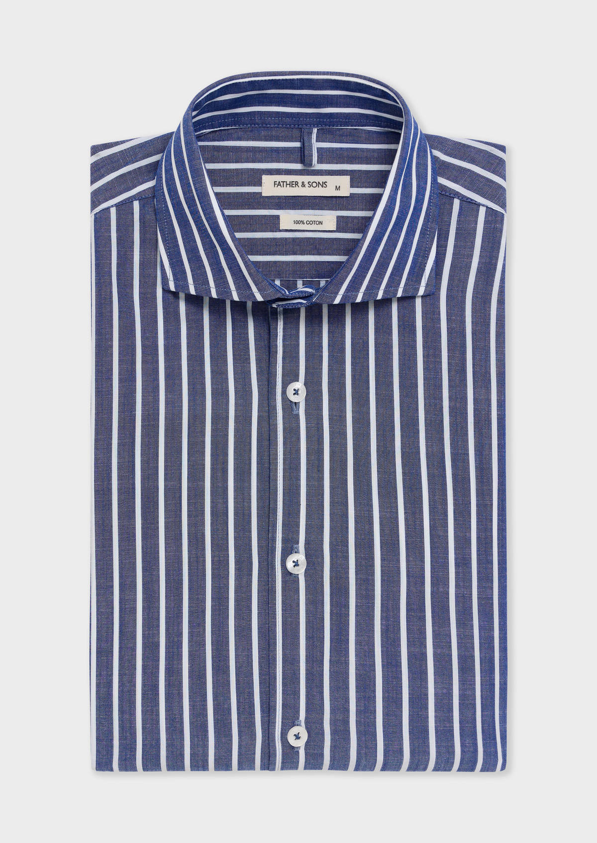 Chemise sport Slim en popeline de coton bleu jeans à rayures blanches