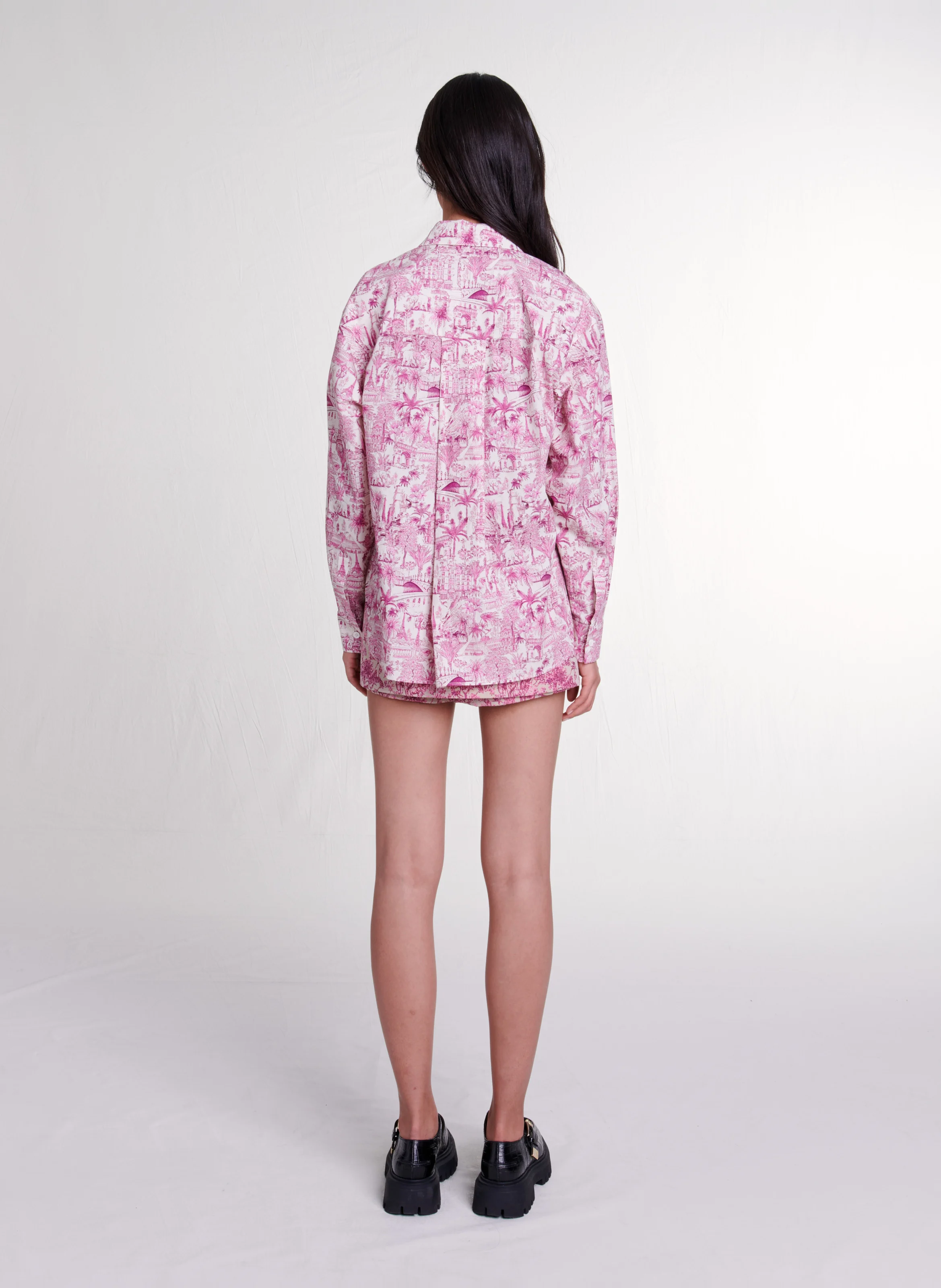Chemise col classique imprimée en coton | Rose