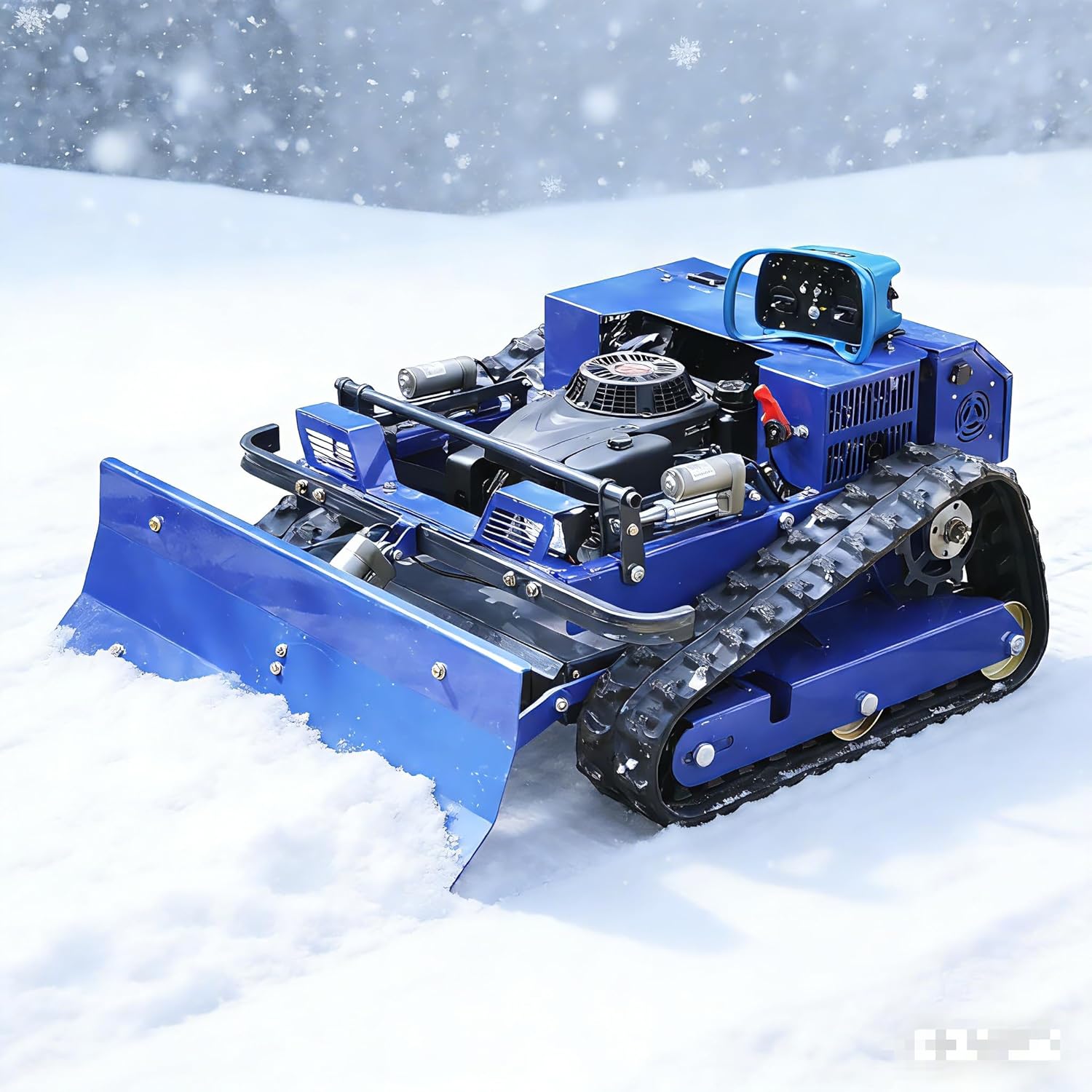 Mähroboter-Rasenmäher für Raupen, ferngesteuert, 4 × 4, Hybrid, Benzin-Elektro, Schnitt 21,6 Zoll, RC-Mähroboter für Steigungen 100% (45°) – Mähfläche 0,75 Acres (Modell mit Schneepflug)