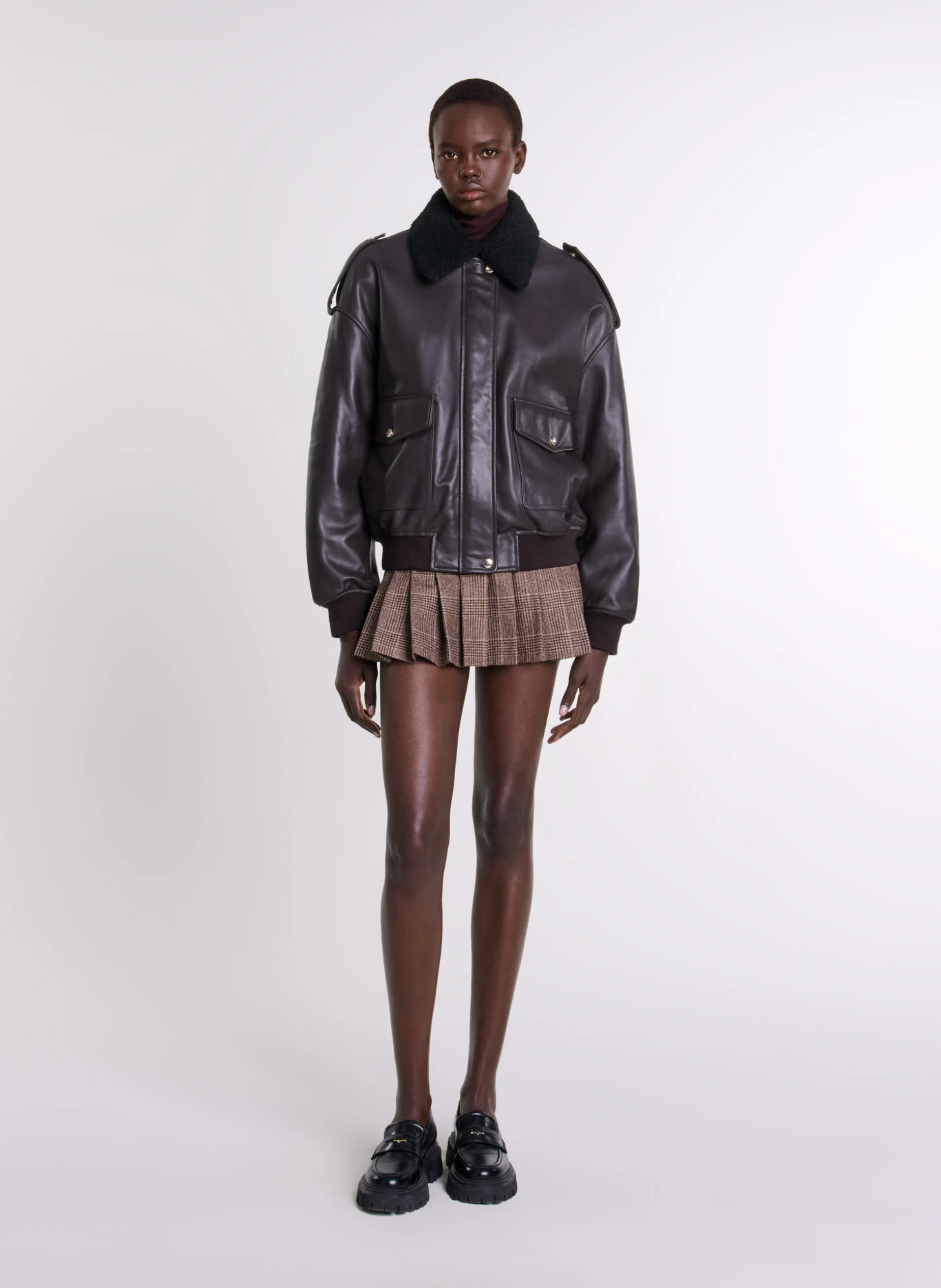 Blouson oversize en cuir | Marron