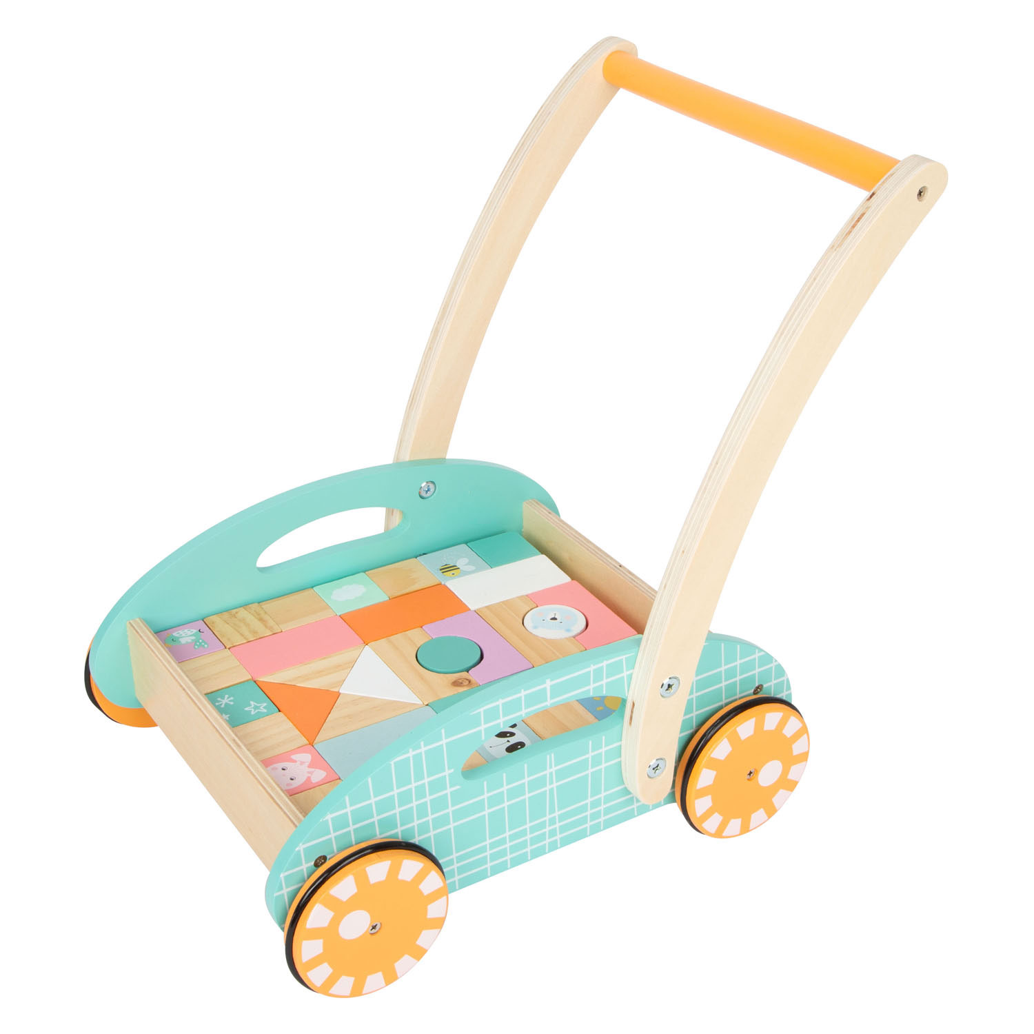 Small Foot - Houten BabyWalker Loopwagen met Blokken Pastel, 35dlg.