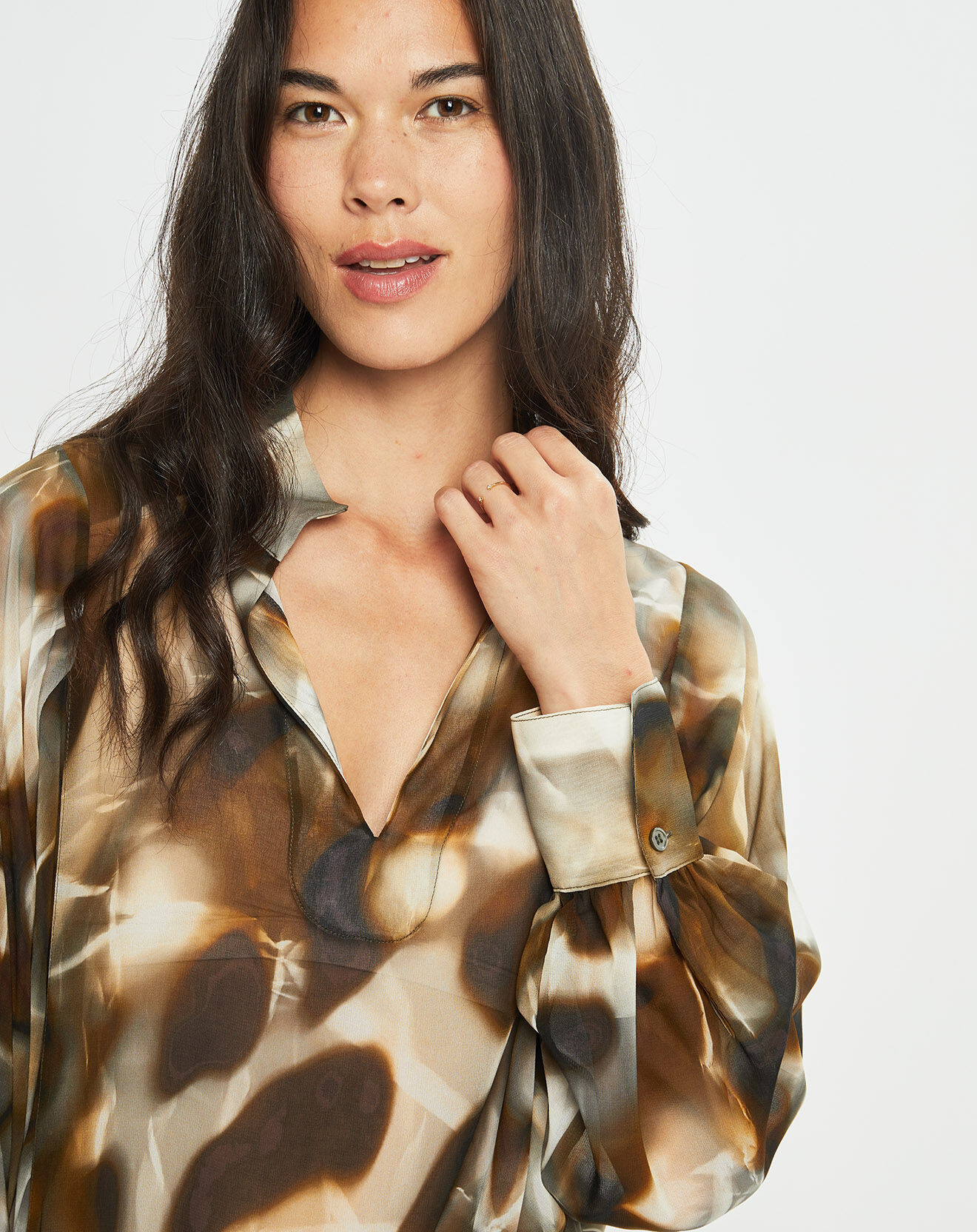 Lauren Vidal Blouse en voile Moon imprimée fumée marron