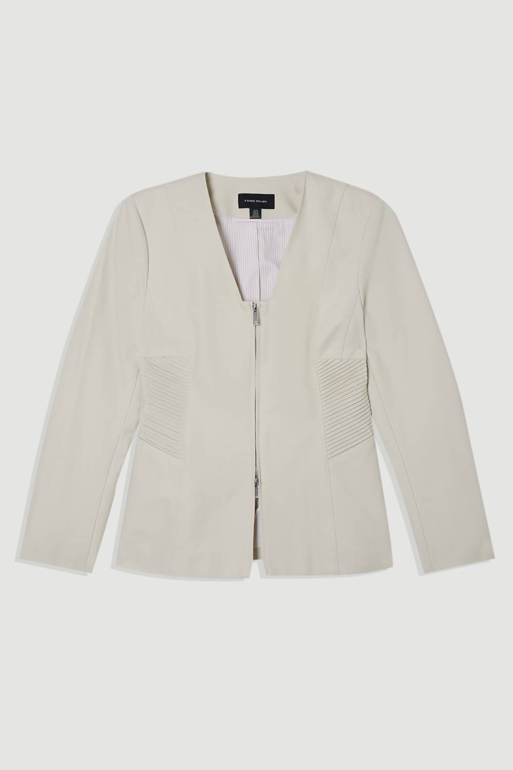 KarenMillen Collection Archive – Blazer en coton sur-mesure pintuck et grosgrain à fermeture éclair frontale