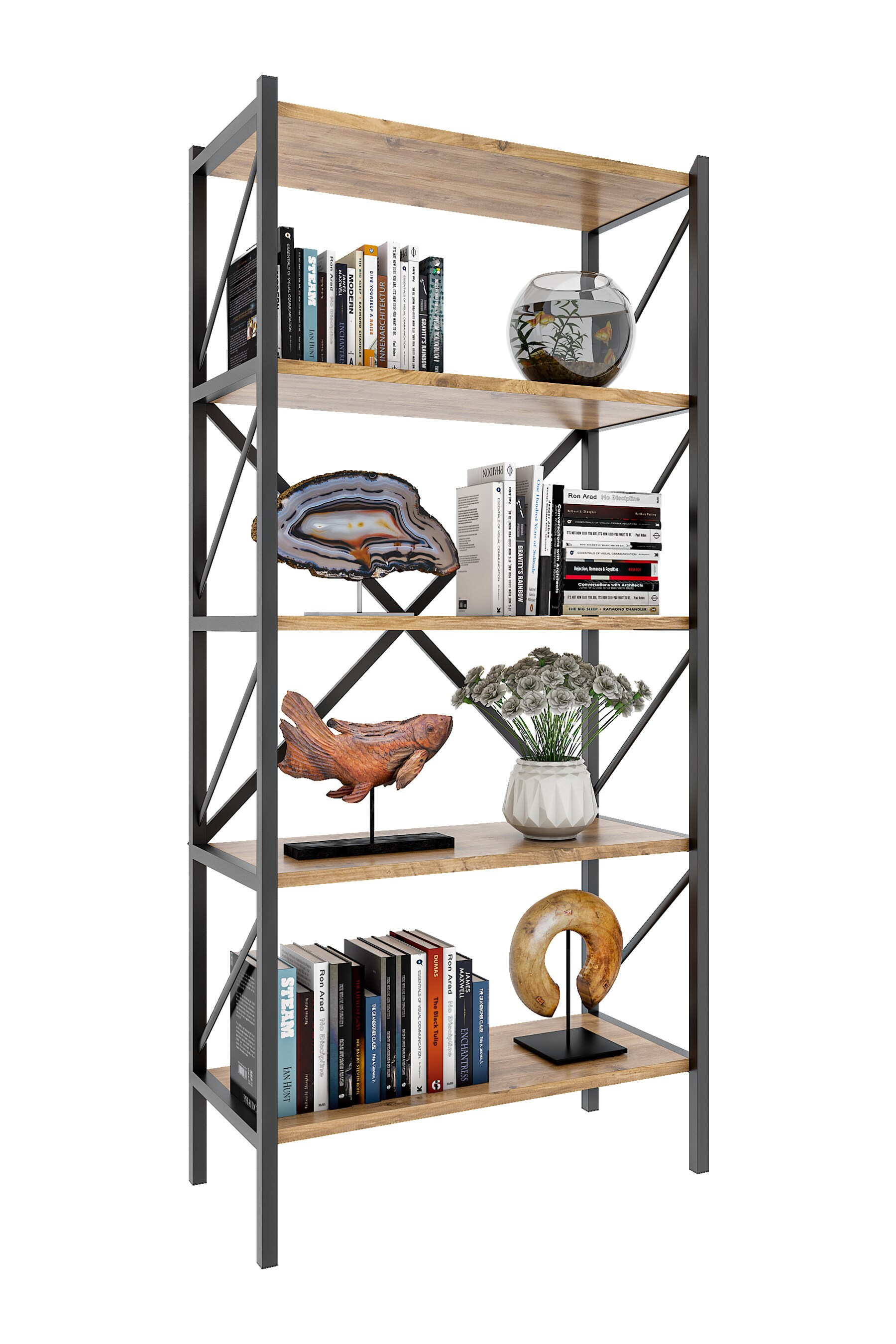 VCM Holz Metall Aufbewahrung Stand Regal Bücherregal Deko Bücher Standregal Insasi 5