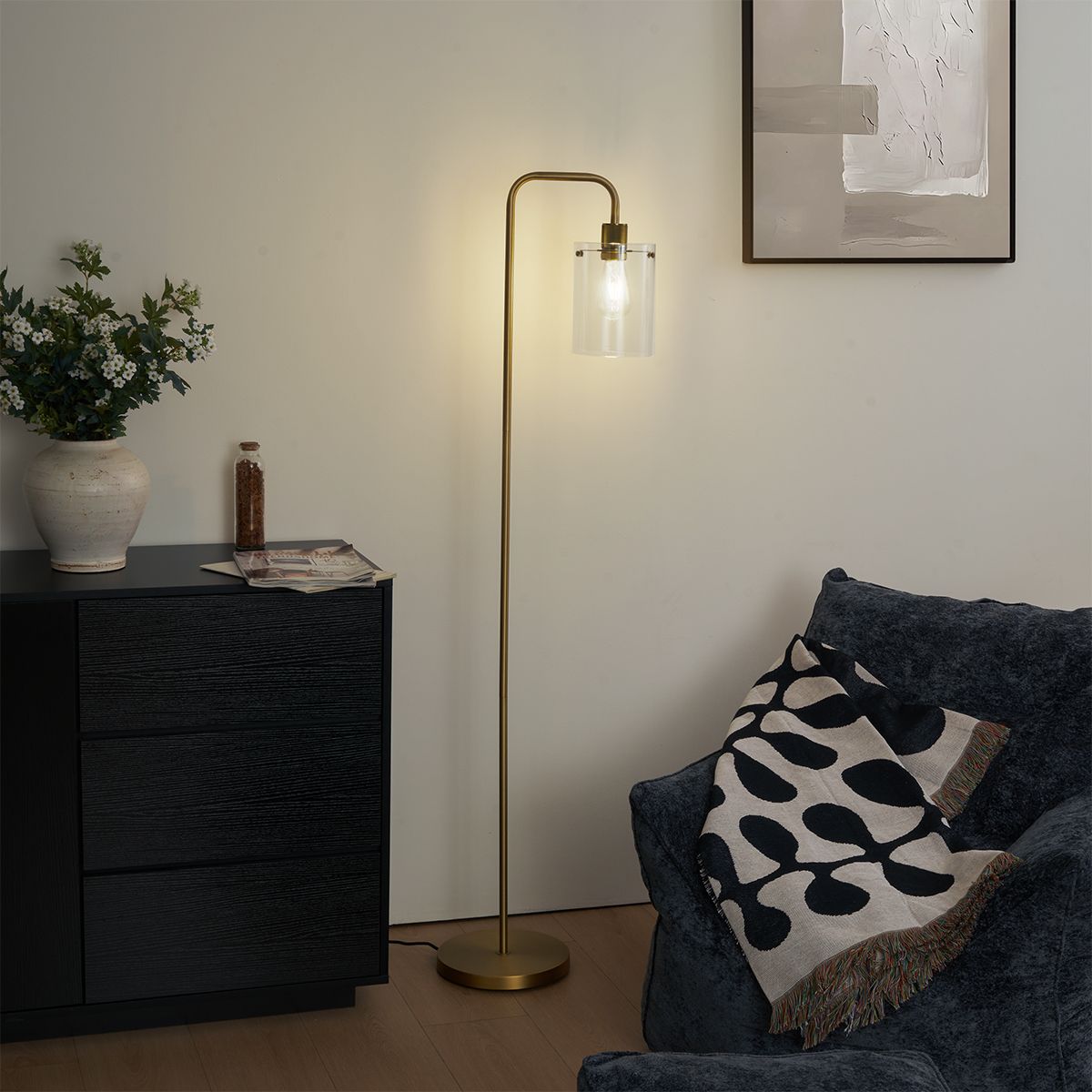 Design vloerlamp brons met helder glas - Domo