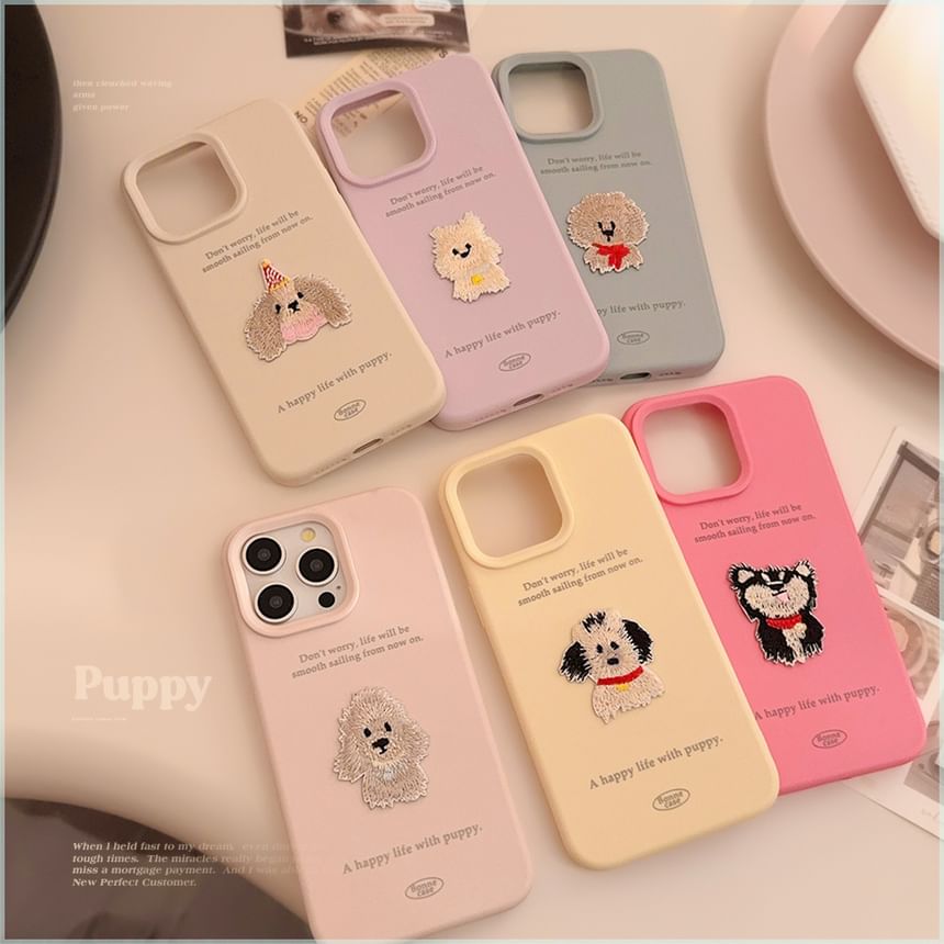 Voor het geval dat - Geborduurd puppy-hoesje voor mobiele telefoon - iPhone 16 / iPhone 15 / iPhone 14 / iPhone 13 / iPhone 12