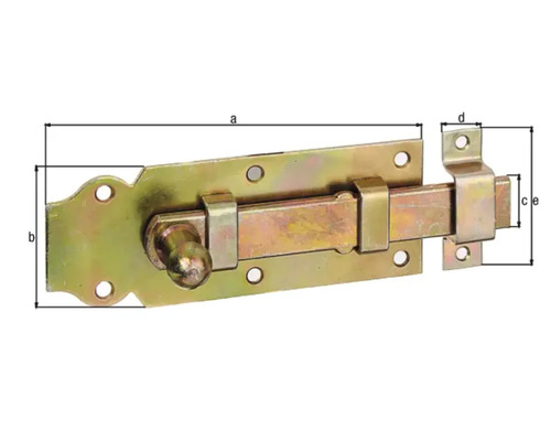 Deurgrendel met knop en lus, 140 x 52 mm, geel verzinkt
